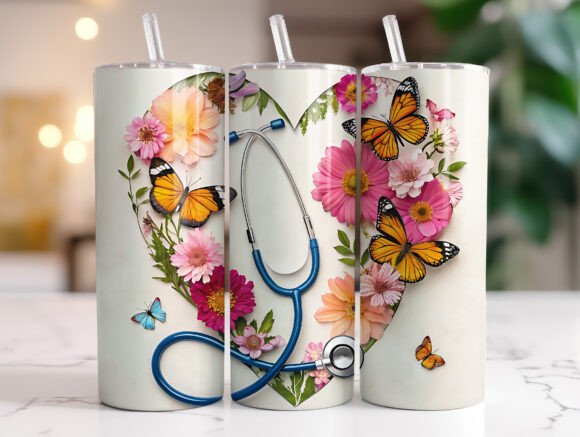 20oz Floral Stethoscope Tumbler Wrap PNG Review