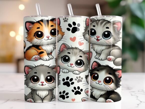 Cats 20 Oz Tumbler Wrap PNG Cat Lovers