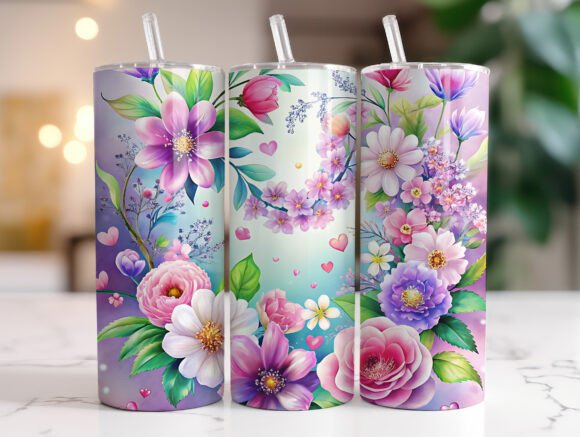 Enchanted Garden Glow Floral Tumbler PNG