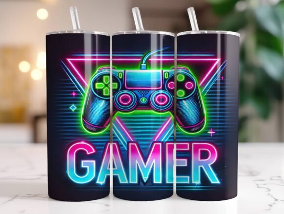Gaming Neon Controller Tumbler Wrap Design Review