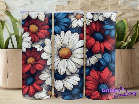 Patriotic Daisies 20oz Tumbler Wrap PNG