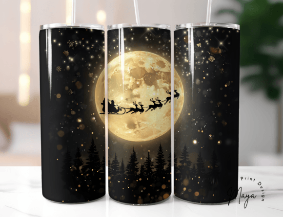 Santa Sleigh Moon Tumbler Wrap Xmas