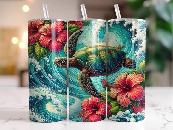 Sea Turtle Floral Tumbler Wrap Design Review